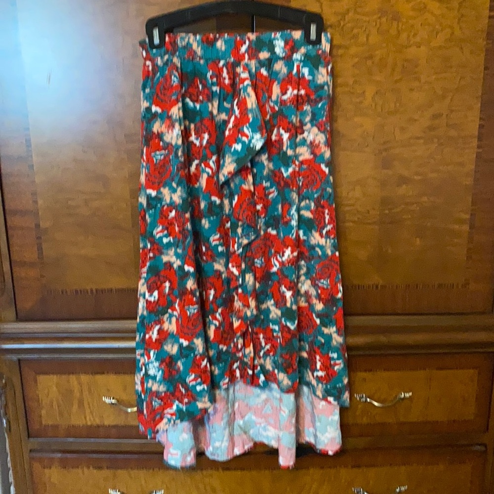 Porridge | Miley Ruffle Skirt High Low Red & Green Print XS